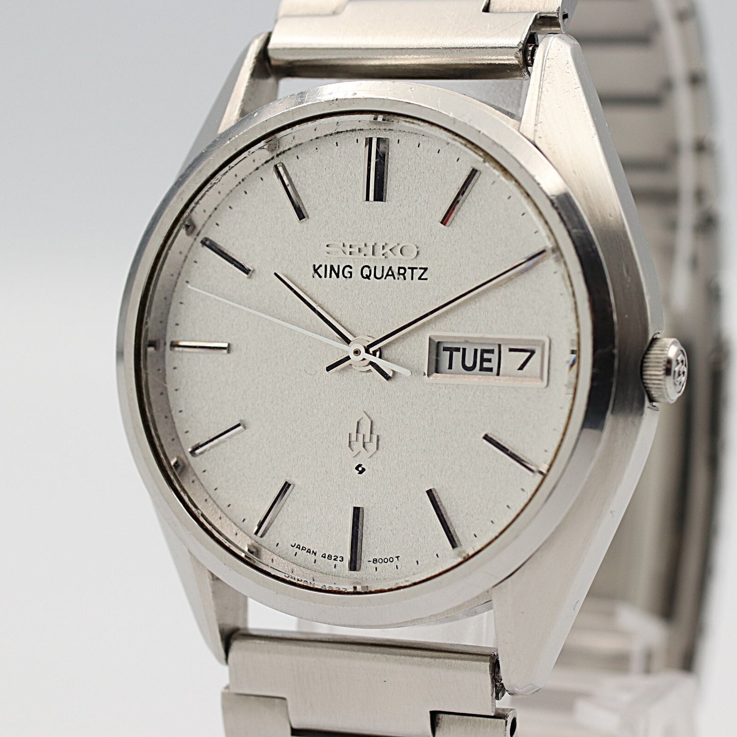*N MINT* Vintage 1970s SEIKO king 4823-8000 Qz Silver Dial Round 36mm Mens Watch