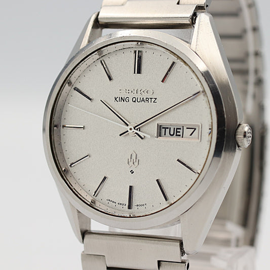 *N MINT* Vintage 1970s SEIKO king 4823-8000 Qz Silver Dial Round 36mm Mens Watch