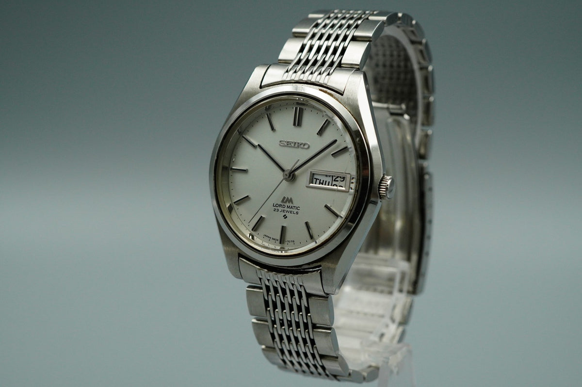 Exc+5 1970s SEIKO LORD MATIC 5606-7070 Automatic Silver Round 36mm Mens Watch
