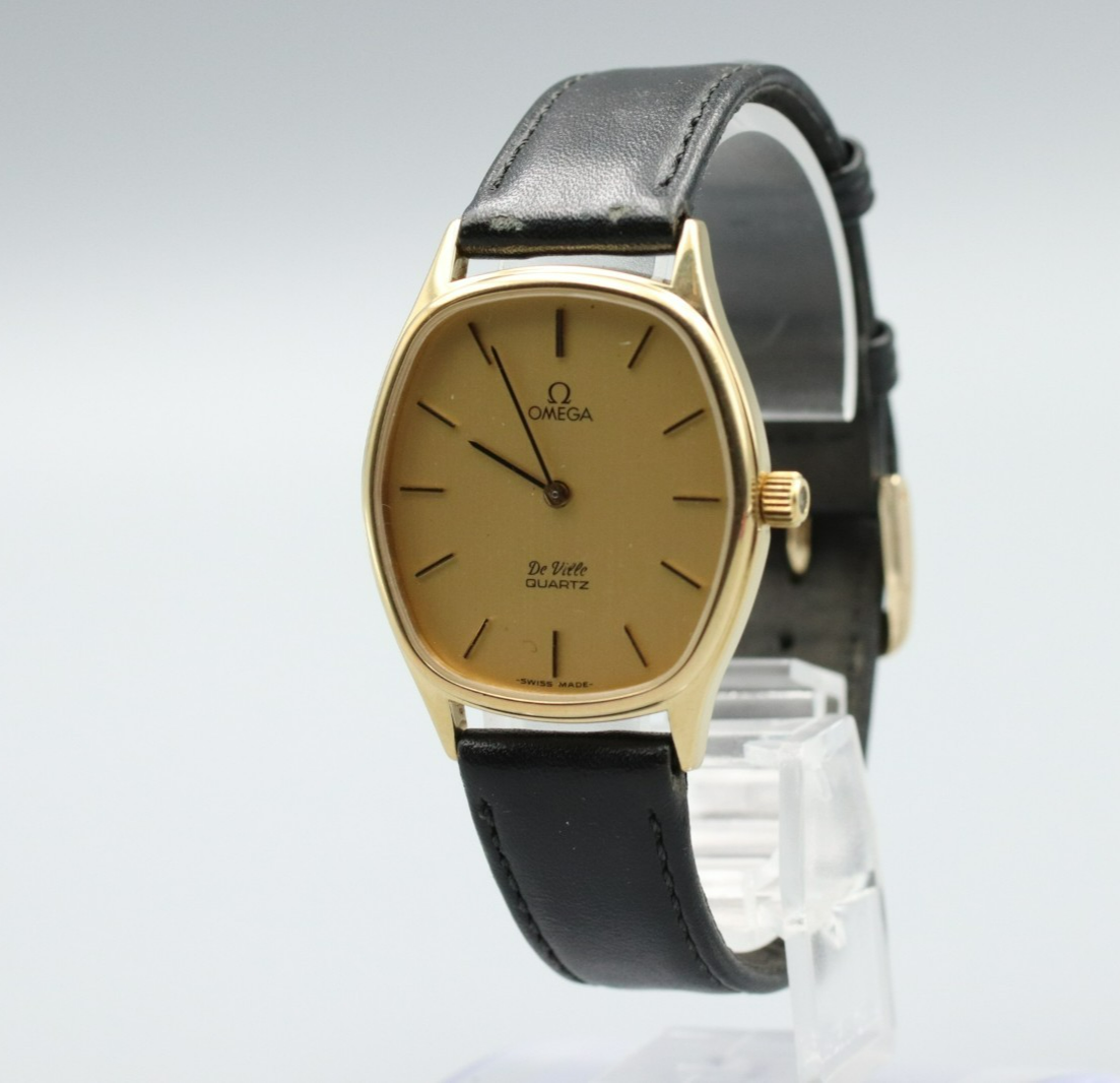 N MINT Vintage OMEGA De Ville Cal.1330 Quartz Gold Dial Hexagon 31mm Mens Watch