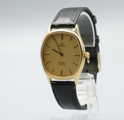 N MINT Vintage OMEGA De Ville Cal.1330 Quartz Gold Dial Hexagon 31mm Mens Watch