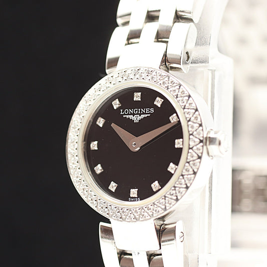 Vintage LONGINES Dolce vita L5.174.0 Quartz Diamond Bezel Black 20mm Women Watch