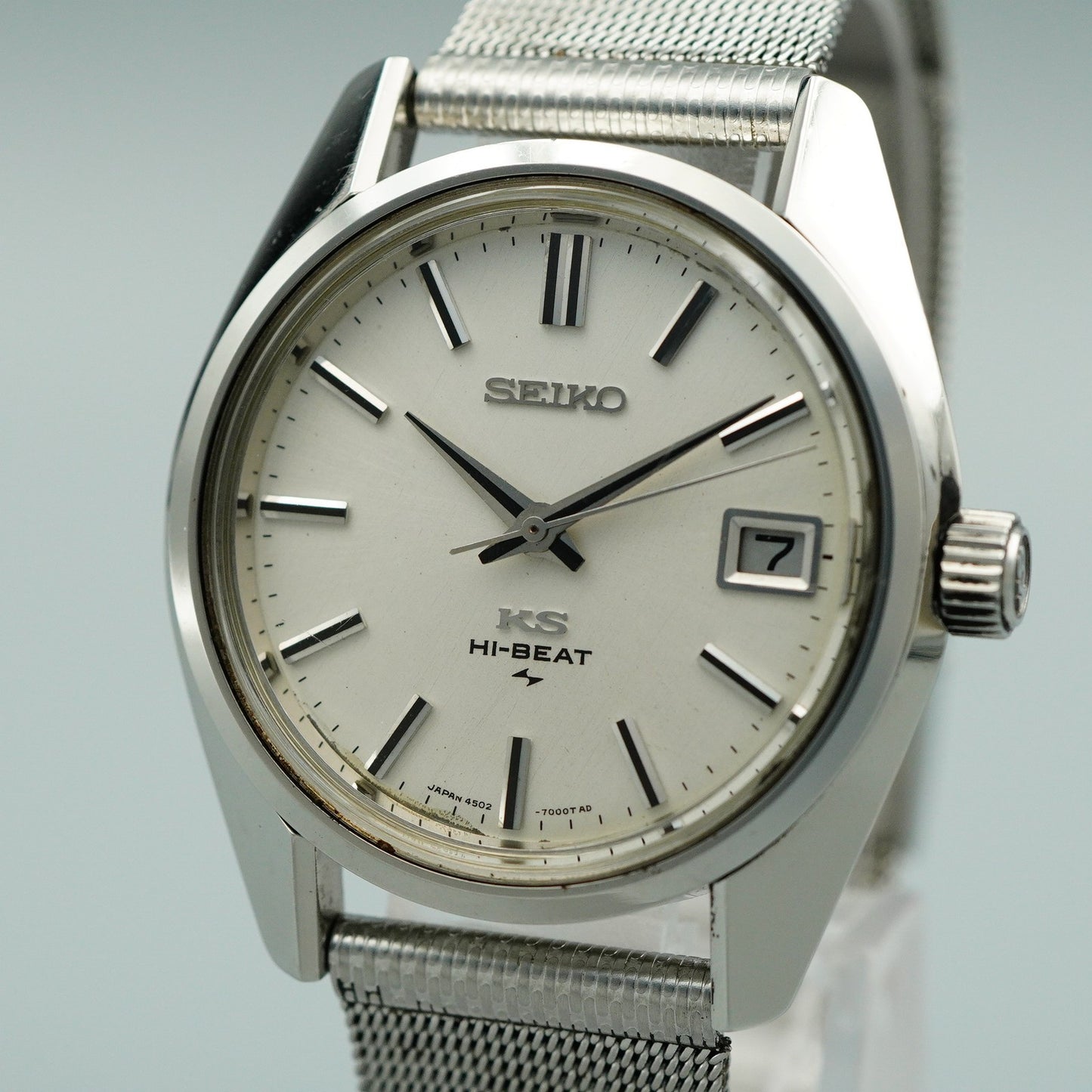*N MINT* Serviced Vintage SEIKO KS HI-BEAT 4502-7000 AT Silver 36mm Mens Watch