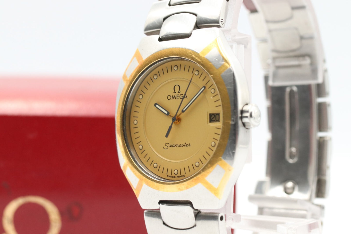 *NEAR MINT* Vintage OMEGA Seamaster Polaris Quartz Gold Dial Round Mens Watch