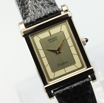 *MINT* Vintage SEIKO Exceline 2E20-5190 Quartz Gold Dial Tank Women Watch