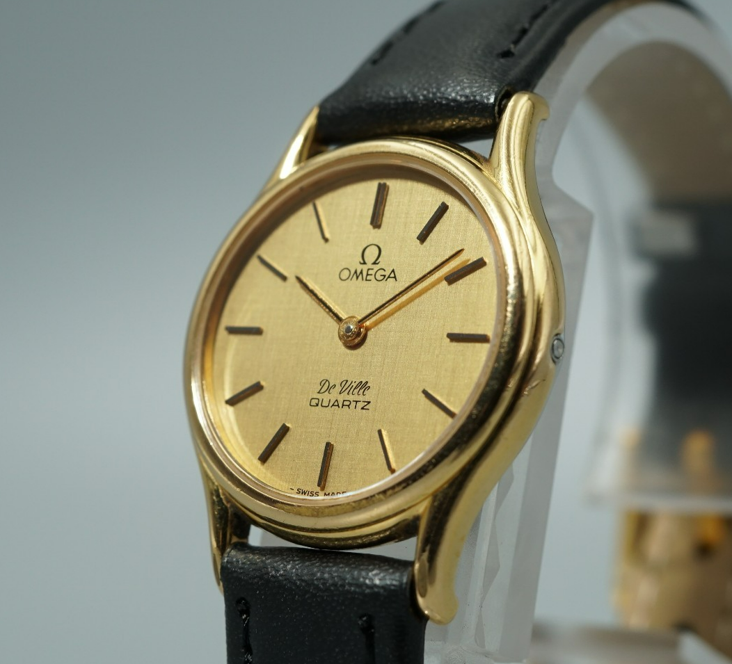 *NEAR MINT* Vintage 1979 OMEGA De Ville Cal.1365 Qz Gold Round 24mm Women Watch