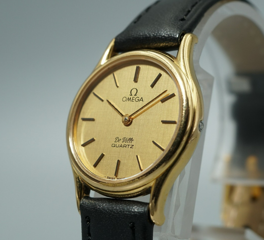 *NEAR MINT* Vintage 1979 OMEGA De Ville Cal.1365 Qz Gold Round 24mm Women Watch