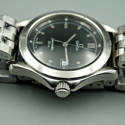 *NEAR MINT* Vintage 1995 OMEGA Seamaster Cal.1438 Qz Black Round 36mm Mens Watch