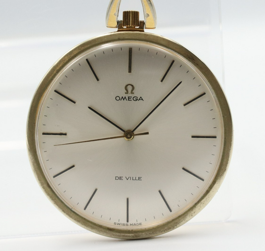 *Exc+5* Vintage OMEGA De Ville Cal.601 Hand Winding Silver Dial 43mm PocketWatch
