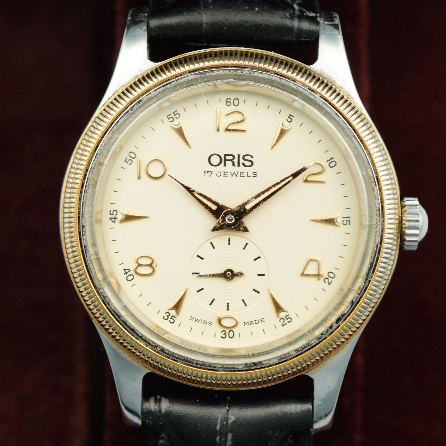 *Exc+5* Vintage 1990s ORIS Small Second 7428 Hand Wind Cream 32mm Mens Watch