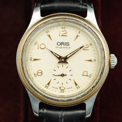 *Exc+5* Vintage 1990s ORIS Small Second 7428 Hand Wind Cream 32mm Mens Watch
