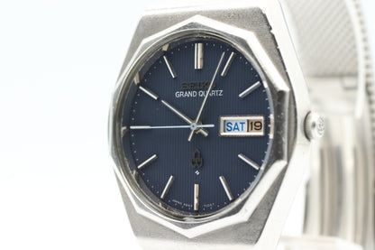 Rare *N MINT* Vintage SEIKO GRAND Quartz 4843-7000 Navy Dial Day Date Mens Watch