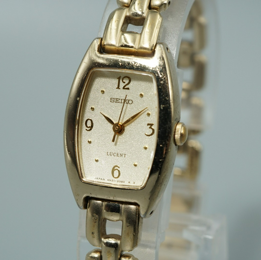 *Exc+5* Vintage 1990 SEIKO LUCENT 4N21-5280 Qz White Rectangle 18mm Women Watch