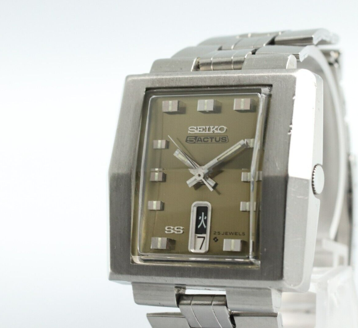 *Exc+4* Vintage SEIKO 5 ACTUS 6106-5470 Quartz Brown Dial Rectangle Women Watch