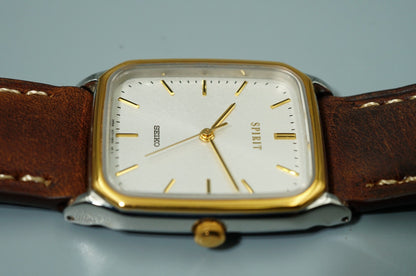 N MINT Vintage 1994 SEIKO SPIRIT 5E31-5B50 Qz White Rectangle 27mm Women Watch