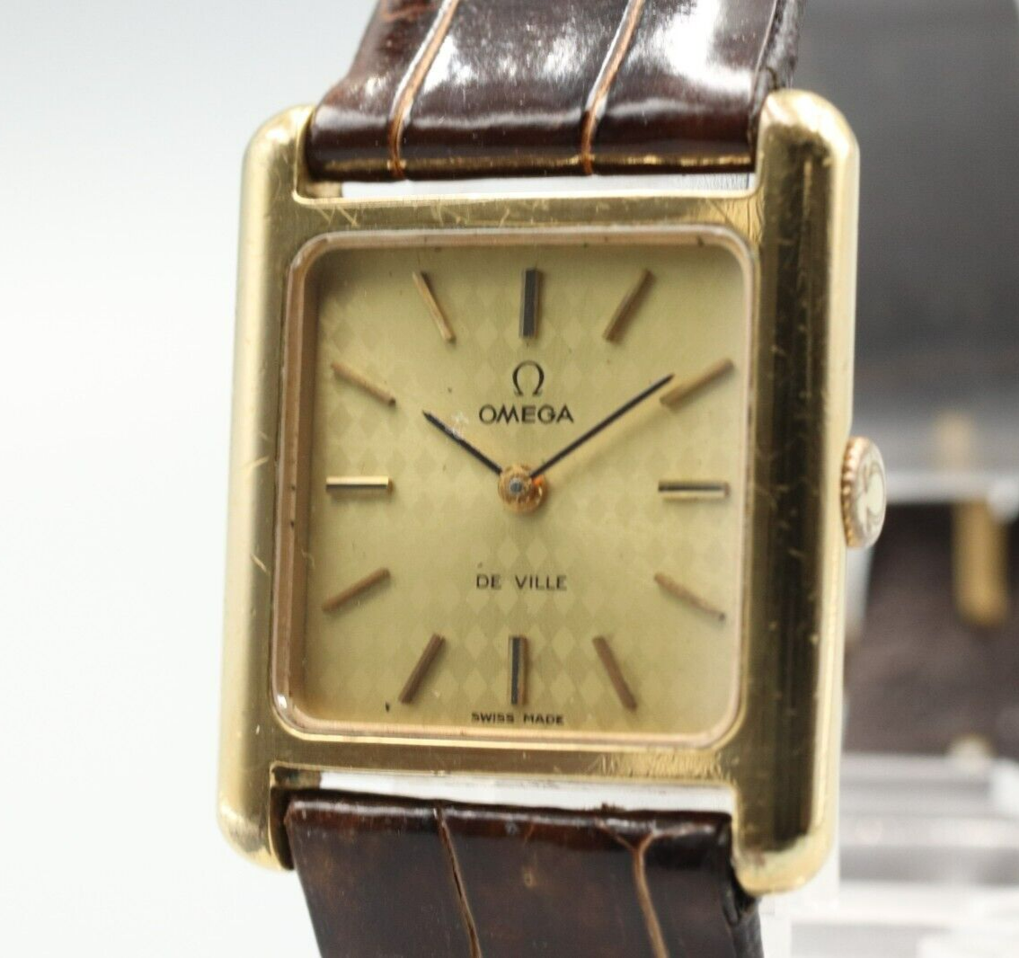 *Exc+5* Vintage OMEGA De Ville Cal.625 Hand Winding Gold Dial Square Women Watch
