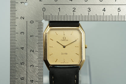 *NEAR MINT* Vintage 1986 OMEGA De Ville Cal.1377 Qz Gold Square 28mm Mens Watch