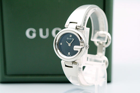 *NEAR MINT* Gucci 3P Diamond 134.5 Quartz Black Round 27mm Women Watch