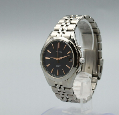 *NEAR MINT* Vintage SEIKO Dolce 7B52-0AC0 Solar Black Dial Round Mens Watch