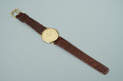 NEAR MINT Vintage 1986 OMEGA De Ville Cal.1378 Quartz Gold Dial 32mm Women Watch