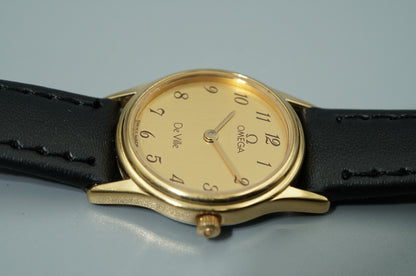 *NEAR MINT* Vintage 1986 OMEGA De Ville Cal.1455 Qz Gold Round 21mm Women Watch