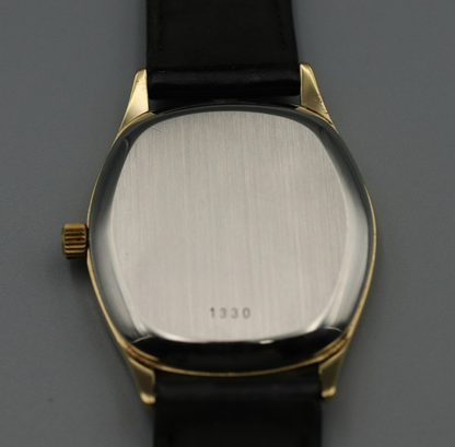 N MINT Vintage OMEGA De Ville Cal.1330 Quartz Gold Dial Hexagon 31mm Mens Watch