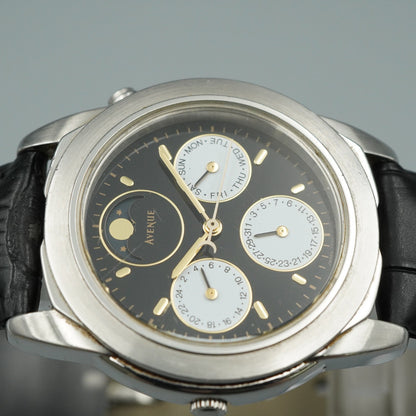 *MINT* Vintage SIKO AVENUE 7F39-6060 Quartz Black Dial Round 35mm Mens Watch