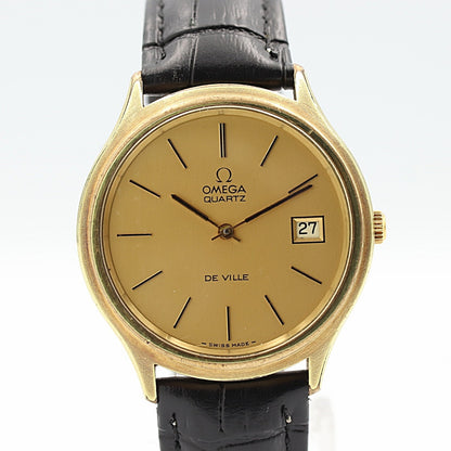 *NEAR MINT* Vintage 1980 OMEGA De Ville Cal.1325 Qz Gold Round 35mm Mens Watch