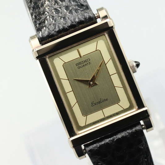 *MINT* Vintage SEIKO Exceline 2E20-5190 Quartz Gold Dial Tank Women Watch