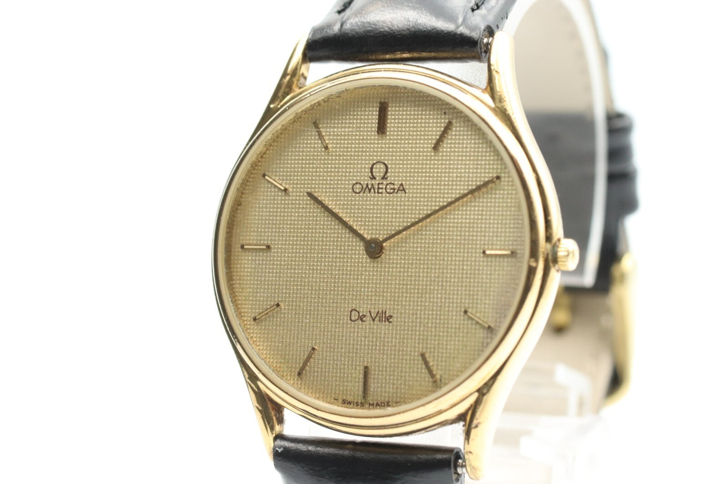 *Exc+5* Vintage OMEGA De Ville Cal.1377 Quartz Gold Dial Round Mens Watch