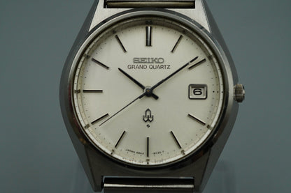 *NEAR MINT* Vintage SEIKO GRAND Quartz 4842-8041 Silver 36mm Mens Watch