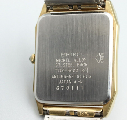 *MINT* Vintage SEIKO Dolce 7740-5000 Quartz Gold Dial Rectangle Mens Watch