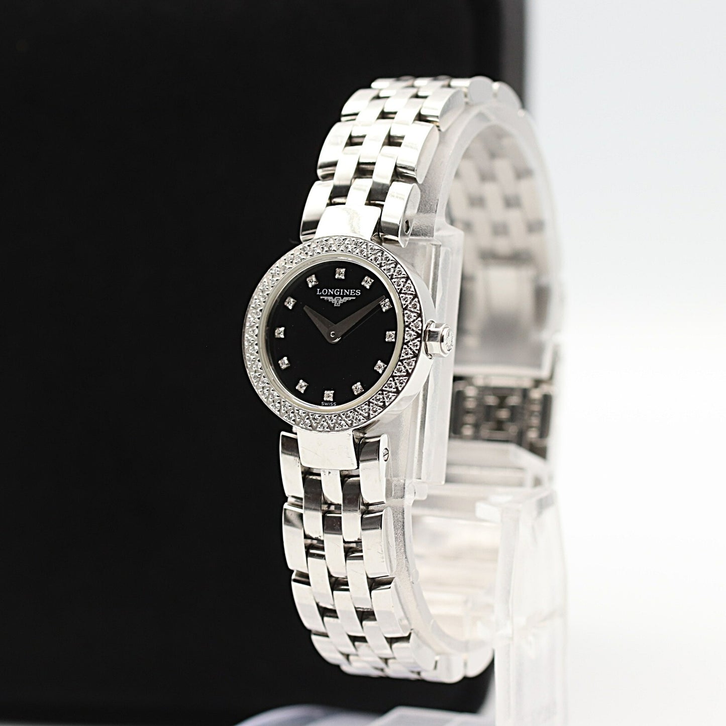 Vintage LONGINES Dolce vita L5.174.0 Quartz Diamond Bezel Black 20mm Women Watch