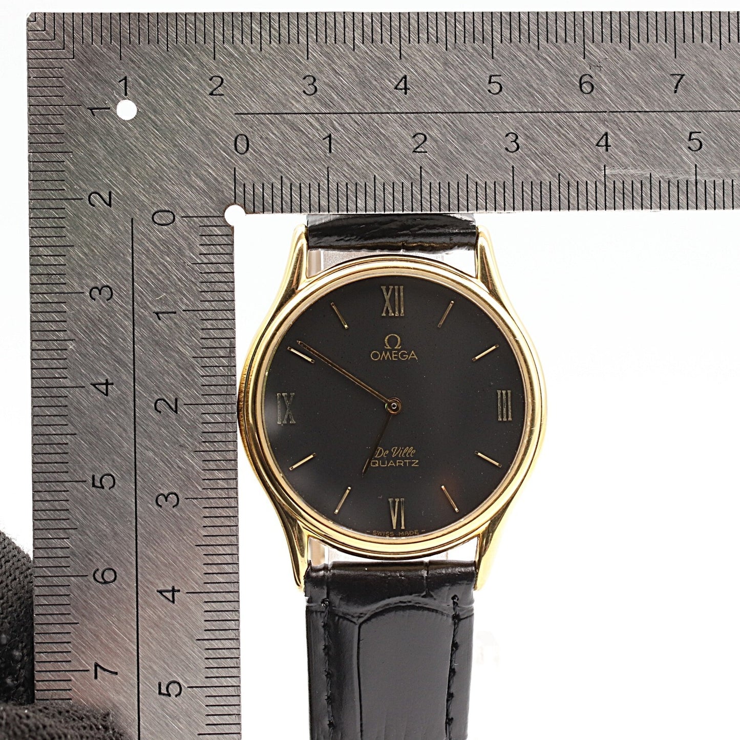 *NEAR MINT* Vintage 1977 OMEGA De Ville Cal.1365 Qz Black Roman 33mm Mens Watch