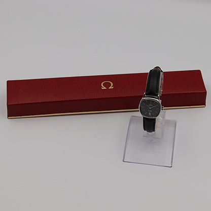 *NEAR MINT* Vintage 1980s OMEGA De Ville Hand Wind Black Square 22mm Women Watch
