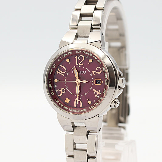 *NEAR MINT* SEIKO Lukia 1B25-0AC0 Solar RED Dial Round 29m Women Watch JAPAN