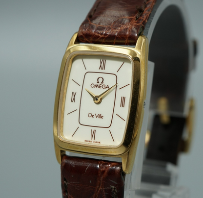 *NEAR MINT* OMEGA De Ville Cal.1387 Qz White Dial Rectangle 19mm Women Watch