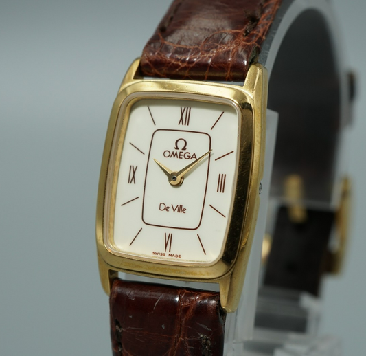*NEAR MINT* OMEGA De Ville Cal.1387 Qz White Dial Rectangle 19mm Women Watch