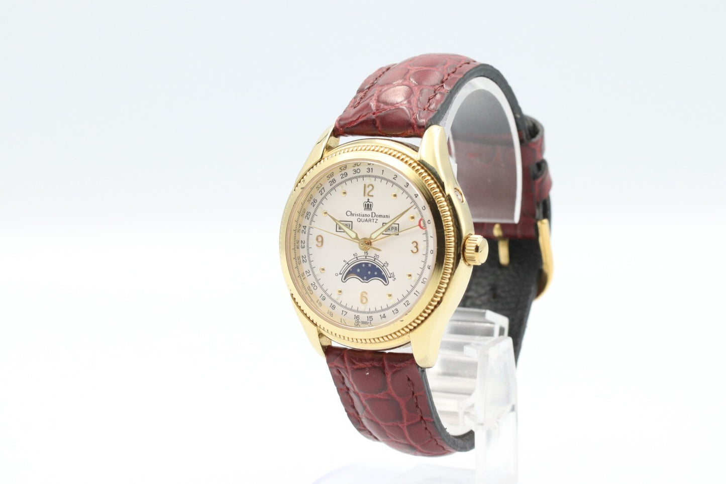 *MINT* Vintage Christiano Domani  Moon CD-2001 Qz White Dial 36mm Mens Watch