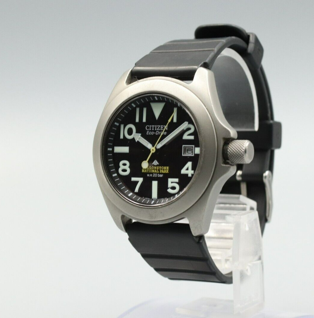 *MINT* Vintage CITIZEN YELLOWSTONE 7828‐H21963 Eco Drive Black Dial Mens Watch