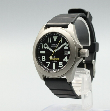 *MINT* Vintage CITIZEN YELLOWSTONE 7828‐H21963 Eco Drive Black Dial Mens Watch