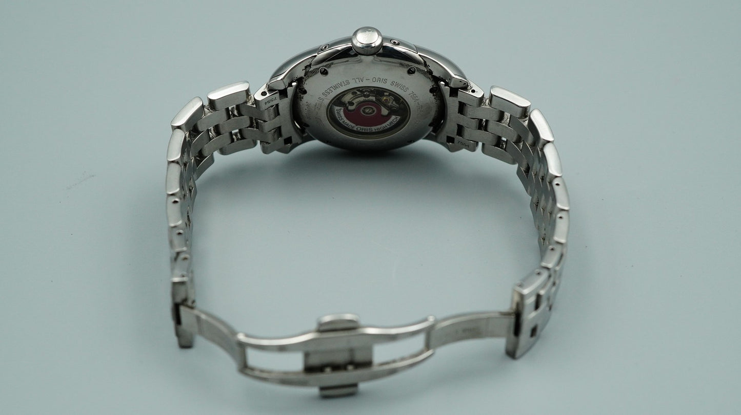 N MINT 1990s ORIS Artelier Complication 7554 Automatic Silver 37mm Mens Watch