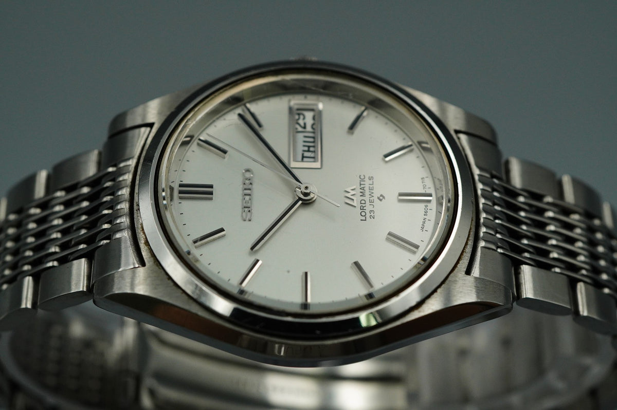 Exc+5 1970s SEIKO LORD MATIC 5606-7070 Automatic Silver Round 36mm Mens Watch