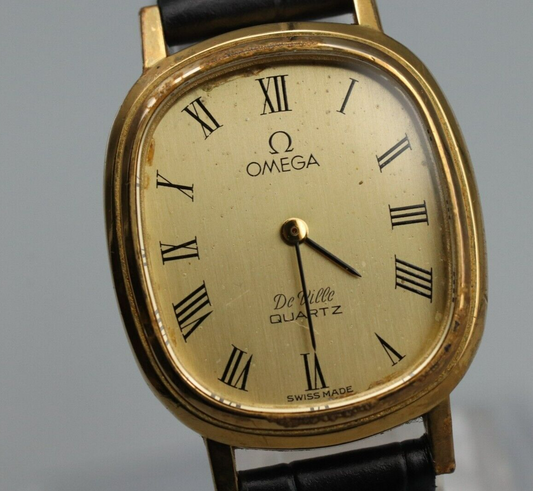 *Exc+4* Vintage OMEGA De Ville Cal.1350 Quartz Gold Dial Oval Women Watch JAPAN