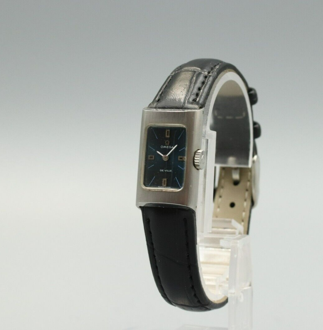 *N MINT* Vintage OMEGA De Ville Cal.485 Hand Winding Blue Dial Rectangle Watch
