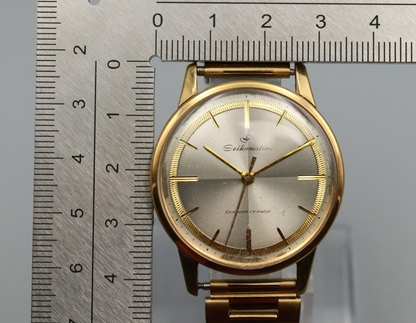 *Exc+5* Vintage SEIKO Seikomatic J14075 Quartz Gold Dial Round Mens Watch