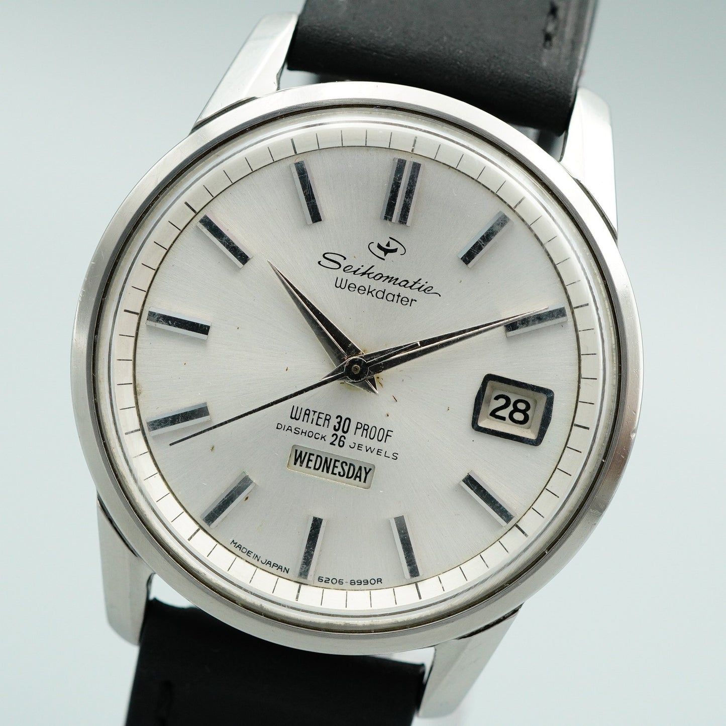 *NEAR MINT* Vintage SEIKO Weekdater 6206-8990 AT Silver Round 37mm Mens Watch