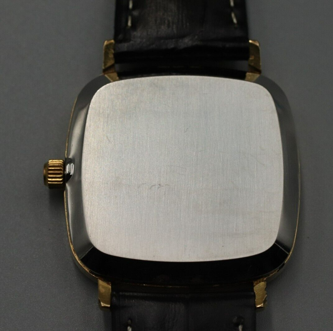 *NEAR MINT* Vintage OMEGA De Ville Cal.1330 Quartz Gold Dial Square Mens Watch