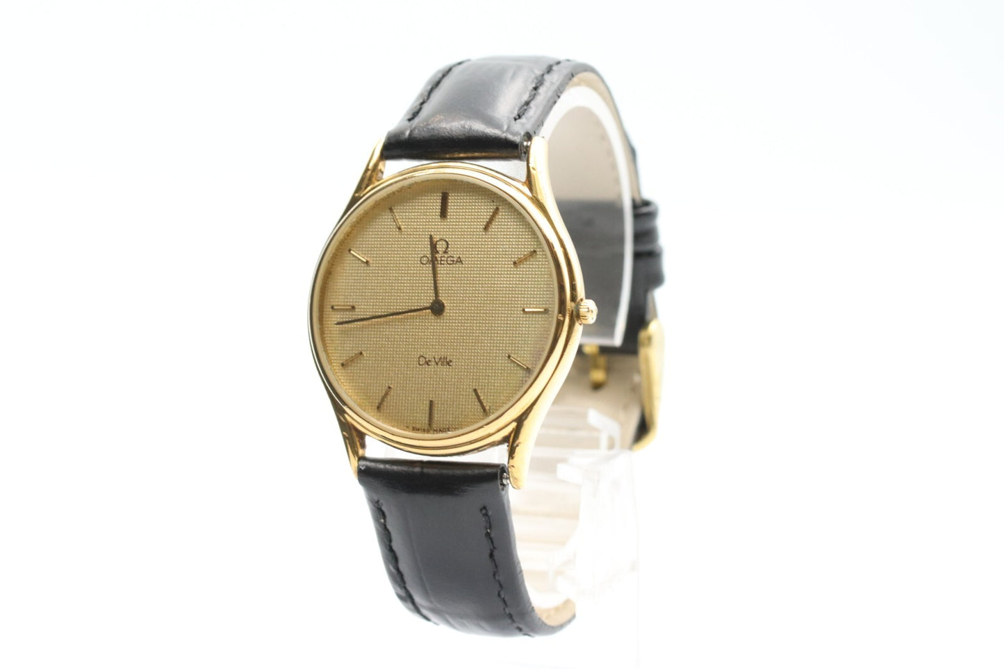 *Exc+5* Vintage OMEGA De Ville Cal.1377 Quartz Gold Dial Round Mens Watch