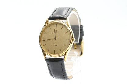 *Exc+5* Vintage OMEGA De Ville Cal.1377 Quartz Gold Dial Round Mens Watch